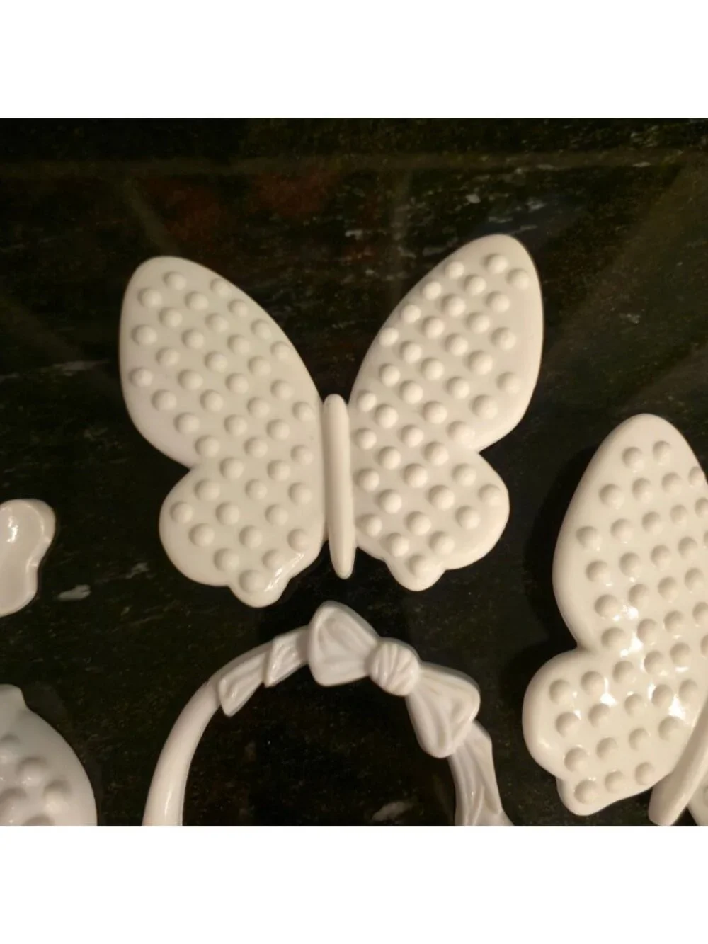 Vintage Butterflies Nursery Wall Plaque Set Burwood White Hobnail decor 1980s